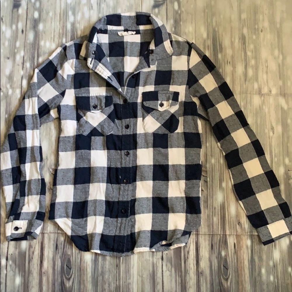 Navy Blue and white checkered flannel - Juniors